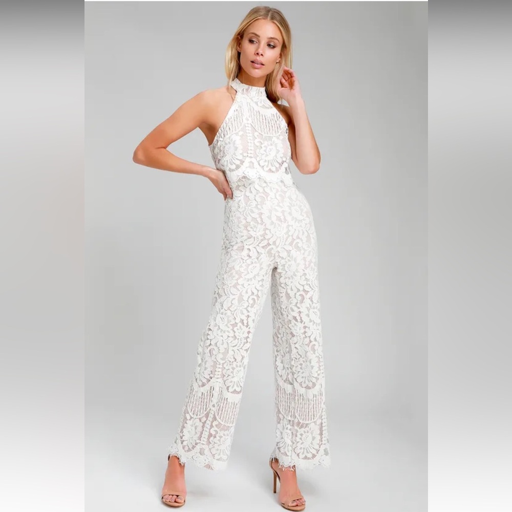 Lulu’s White Lace Overlay Jumpsuit